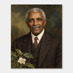 George Washington Carver in an original full-color oil portrait displayed on a neutral background