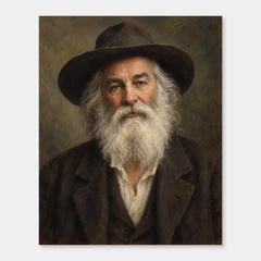 Walt Whitman in an original full-color oil portrait displayed on a neutral background