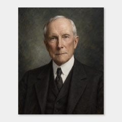 John D. Rockefeller in an original full-color oil portrait displayed on a neutral background
