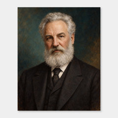 Alexander Graham Bell in an original full-color oil portrait displayed on a neutral background