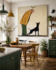 Unique Surreal Portrait Of Man With Plant And Black Dog