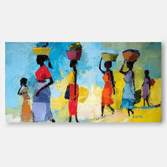 Modern Colorful Figure Acrylic Painting Original Women In Traditional Dress Wall Art Large Artwork Framed