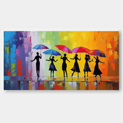 Large Colorful Wall Art Expressive Rainy Street Modern Acrylic Painting Original People Silhouette Artwork