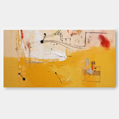 Vibrant Yellow Acrylic Painting Large Modern Abstract Musical Notes Wall Art Original Oil Painting On Canvas for Living Room