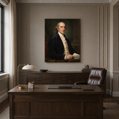 John Jay oil portrait displayed in a formal executive office