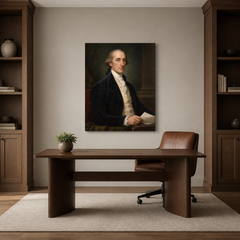 John Jay oil portrait in a refined home office