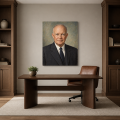Dwight D. Eisenhower oil portrait in a refined home office