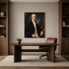 Alexander Hamilton oil portrait in a refined home office