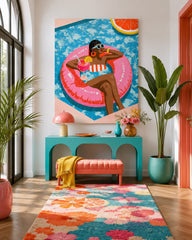 Vibrant Poolside Pop Art Painting With Citrus Motifs For Summer Home Decor