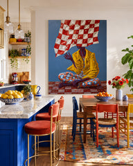 Original Surrealist People Painting With Bold Colors And Abstract Patterns For Modern Wall Art
