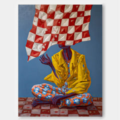 Original Surrealist People Painting With Bold Colors And Abstract Patterns For Modern Wall Art