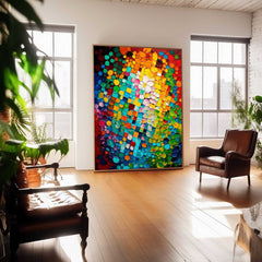 Bright Colorful Abstract Oil Painting on Canvas Modern Texture Wall Art Large Colorful Original Knife Painting Home Decor
