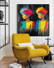 Square Large Girl Portrait Artwork Abstract Woman Wall Art Origina Acrylic Painting Canvas Framed