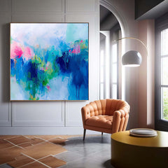 Framed Abstract Wall Art Original Abstract For Sale Warm Blue Painting Canvas For Living Room