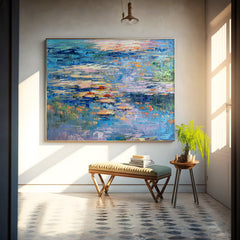 Big Lotus Leaf Flower Artwork Original Abstract Oil Painting On Canva For Living Room Decor Gift