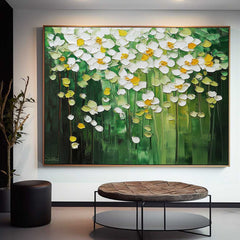 Horizontal Flower Beauty Texture Artwork Original Abstract Green Oil Painting On Canvas Home Decor Gift