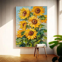 Beautiful Sunflower Painting Acrylic Textured Floral Art Impressionist Plant Paintings For Living Room