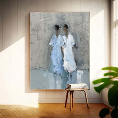 Original Portrait Wall Art Blue Abstract Oil Painting Canvas Minimalism Figure Acrylic Painting Home Decor
