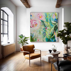 Original Floral Artwork Square Large Abstract Flowers Art Flowers Acrylic Painting Canvas For Living Room