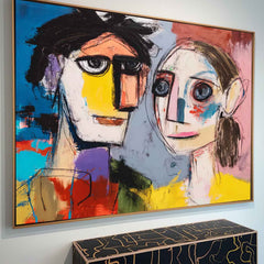 Abstract Painting Canvas Original Portrait Wall Art Colorful Graffiti Couple Acrylic Painting For Living Room