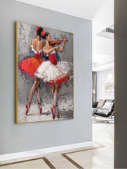 Original Sisters Acrylic Painting Canvas Abstract Lady Wall Art Framed Large Ballet Girl Artwork