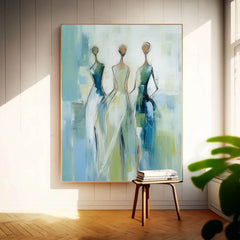 Modern Blue Minimal Abstract Painting Contemporary Gallery Wall Art Figure Neutral Wall Decor Line