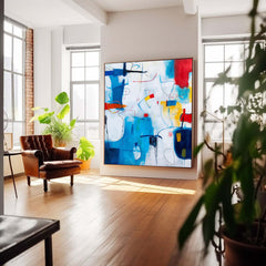 Tiny Graffiti Canvas Painting Original Wall Art Contemporary New Blue Abstract Painting Home Decor