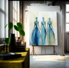 Modern Blue Minimal Abstract Painting Figure Neutral Wall Decor Line Contemporary Gallery Wall Art