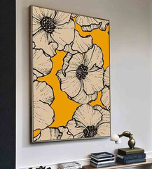 Abstract Yellow Oil Painting On Canvas Oversize Original Minimalism Beautiful Floral Artwork Home Decor