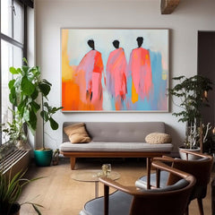 Modern Minimal Abstract Oil Painting Contemporary Gallery Wall Art Pink Figure View Of Back Home Decor