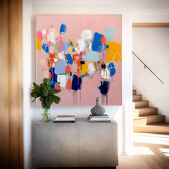 Square Abstract Texture Oil Painting Bright Pink Large Acrylic Painting On Canvas Original Modern Wall Art Home Decor