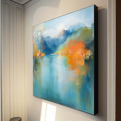 Ink Style Texture Painting Abstract Landscape Oil Painting Modern Blue Dreamscape Lake Natural Artwork