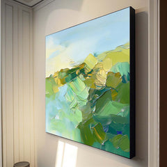 Large Abstract Texture Canvas Wall Art Abstract Landscape Scraper painting Modern Green Minimalist Painting