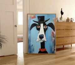 Puppy In A Hat Large Artwork Abstract Cute Dog Acrylic Painting Modern Doberman Pinscher Oil Painting Home Decor