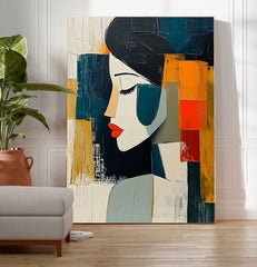 Large Colorful Lady Face Artwork Abstract Woman Wall Art Framed Original Acrylic Painting Canvas Home Decor