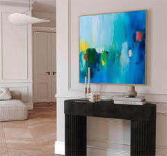 Tiny Canvas Painting Original Wall Art Contemporary New Blue Abstract Painting Home Decor
