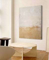 Beige Minimalist Wall Art Canvas With Frame Oil Painting Abstract Large vintage Oil Painting For Living Room