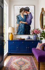 Expressive Couple Portrait Painting With Thick Texture For Romantic Home Decor