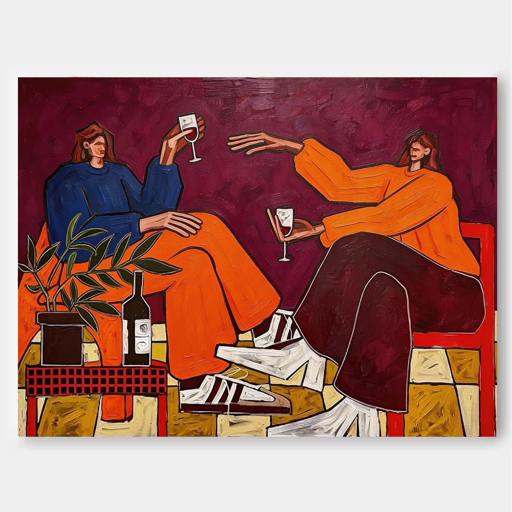 Modern Friends Portrait Painting With Wine For Living Room Wall Art Decor