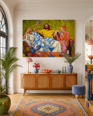 Large Canvas Wall Art Depicting A Casual Party Scene For Lounge And Bar