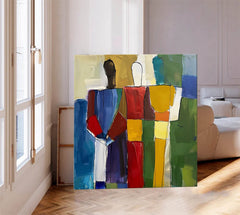 Colorful Abstract people's Wall Art Original Color Blocks Figure Painting Canvas Large Square Artwork Home Decor