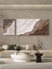 Set of 2 Large Texture Brown Ocean Wall Art Original Abstract Beach Oil Painting On Canvas For Living Room