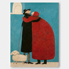 Minimalist People Art Square Canvas Print With Bold Red And Blue Colors For Home Decoration