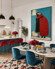 Minimalist People Art Square Canvas Print With Bold Red And Blue Colors For Home Decoration