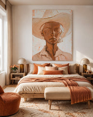 Original Oil Painting Of Woman In Hat With Expressive Texture For Entryway And Hallway