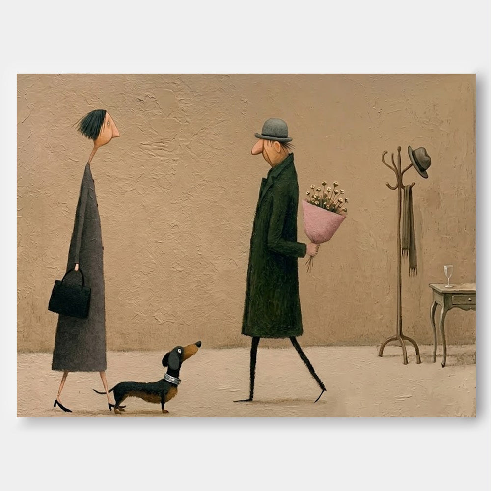 Whimsical People Art Print Textured Canvas For Entryway And Lounge Decor