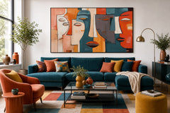 Colorful Geometric Face Art On Canvas For Contemporary Home And Office