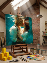 Underwater Lovers Original Oil Painting Square Canvas Romantic Sea Art For Modern Home Decor
