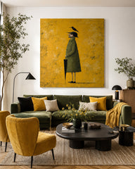 Quirky Character Art With Umbrella Minimalist Style Painting For Eclectic Interior
