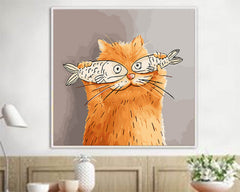 Modern Abstract Animal Oil Painting On Canvas Cute Cats Painting Wall Art Living Room Decor